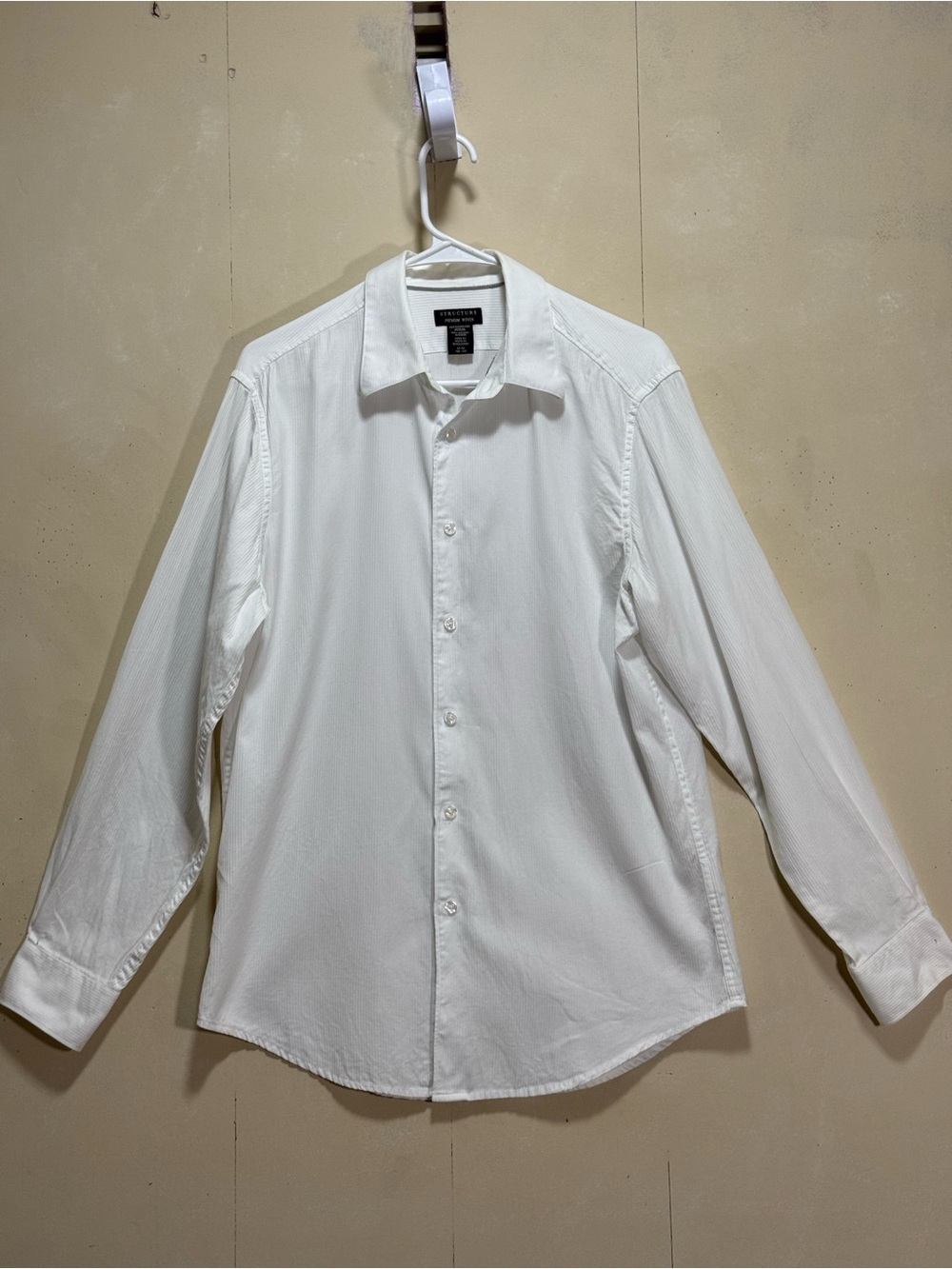 Structure Woven Cotton White Mens Button-Down Dress Shirt Sz M